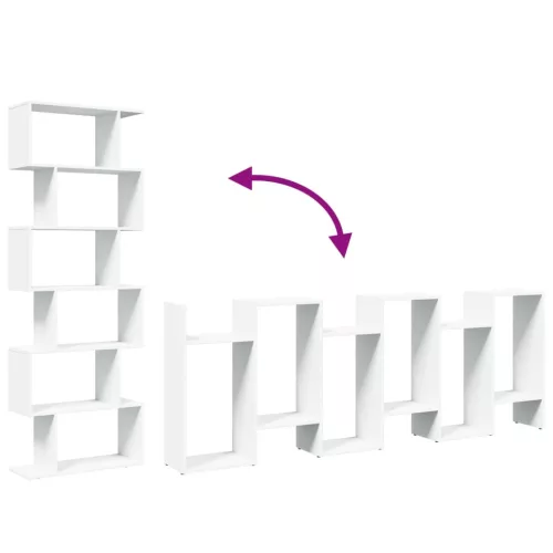  6 szintes fehér szerelt fa elválasztó könyvespolc 70x24x193 cm