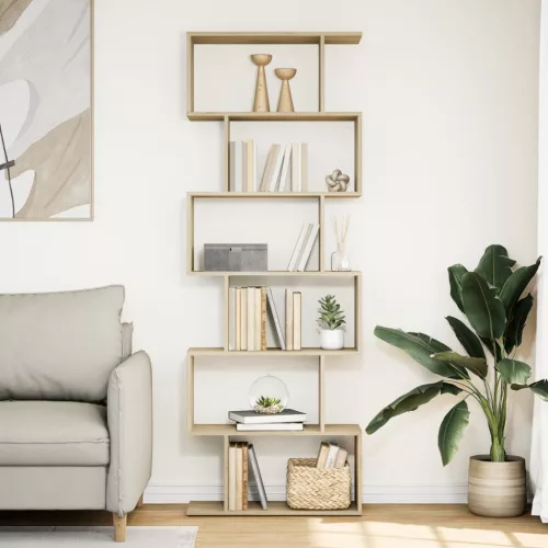  6 szintes sonoma tölgy fa elválasztó könyvespolc 70x24x193 cm