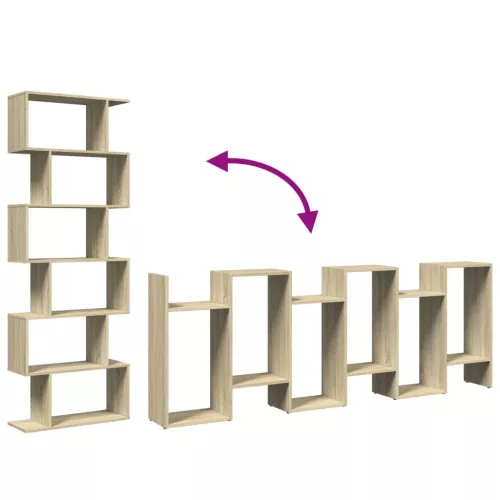  6 szintes sonoma tölgy fa elválasztó könyvespolc 70x24x193 cm