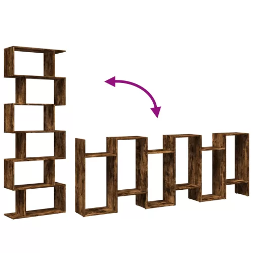  6 szintes füstös tölgy fa elválasztó könyvespolc 70x24x193 cm