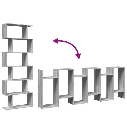  6 szintes szürke sonoma fa elválasztó könyvespolc 70x24x193 cm
