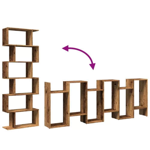  6 szintes antik fa színű fa elválasztó könyvespolc 70x24x193 cm