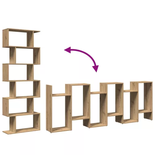  6 szintes kézműves tölgy fa elválasztó könyvespolc 70x24x193 cm