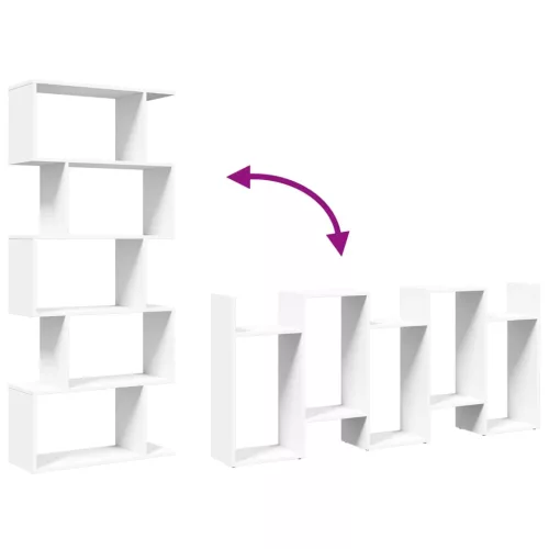  5 szintes fehér szerelt fa elválasztó könyvespolc 70x24x161 cm