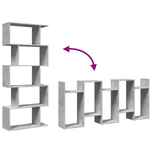  5 szintes betonszürke fa térelválasztó könyvespolc 70x24x161 cm