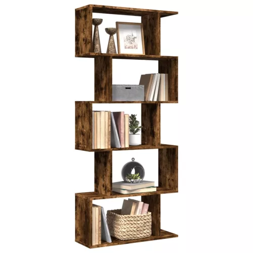  5 szintes füstös tölgy fa elválasztó könyvespolc 70x24x161 cm