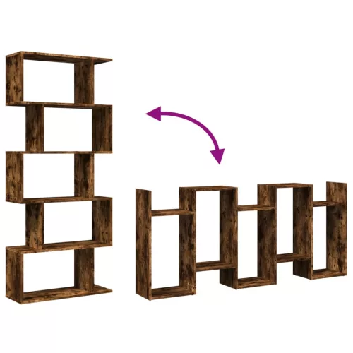  5 szintes füstös tölgy fa elválasztó könyvespolc 70x24x161 cm