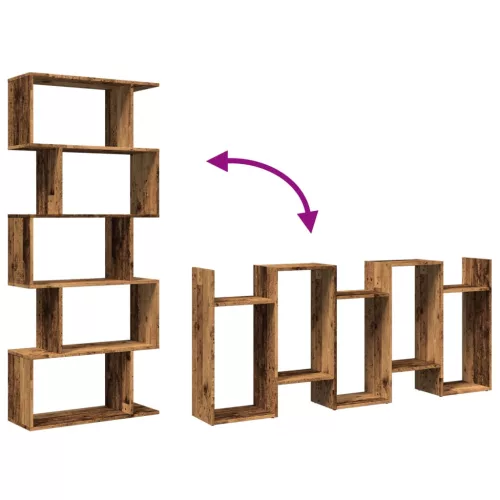  5 szintes antik fa színű fa elválasztó könyvespolc 70x24x161 cm