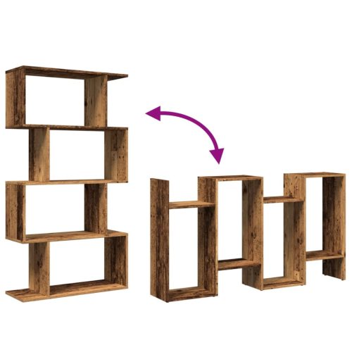  4 szintes antik fa színű fa elválasztó könyvespolc 70x24x129 cm