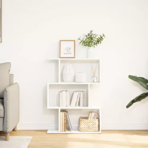  3 szintes fehér szerelt fa elválasztó könyvespolc 70x24x97 cm