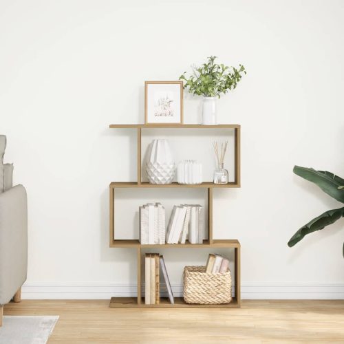  3 szintes kézműves tölgy fa elválasztó könyvespolc 70x24x97 cm