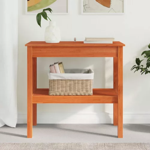  Konzolasztal polcokkal Viaszbarna 80 x 40 x 75 cm Tömör fenyőfa