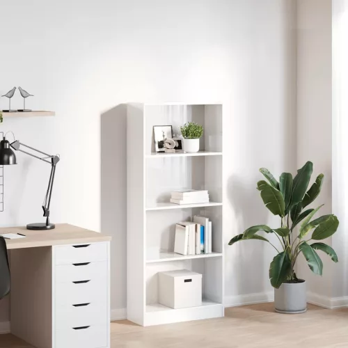  magasfényű fehér szerelt fa könyvespolc 60 x 24 x 143 cm