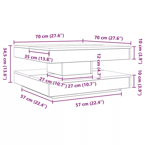  szürke sonoma dohányzóasztal 360 fokban forgatható 70x70x34,5cm