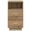  2 db kézműves tölgy színű éjjeliszekrény 2 fiókkal 36x36x68 cm