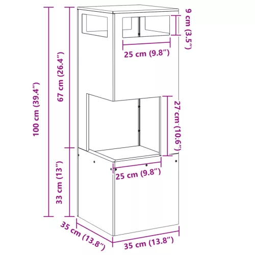  Tűzrakóhely Négyzetes Fekete 35x35x100 cm Acél