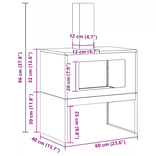  Tűzrakóhely Kéménnyel Fekete 60x40x96 cm Acél