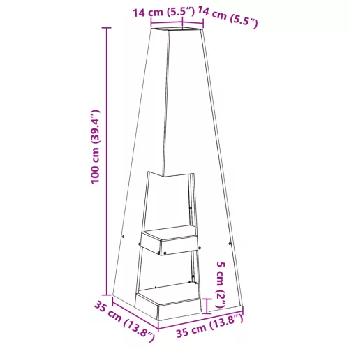  Tűzrakó Hely Lábakkal, 35x35x100 cm, Viharvert Acél.
