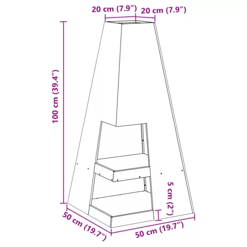  Tűzrakóhely Tűzifatárolóval - Fekete, 50 x 50 x 100 cm - Acél
