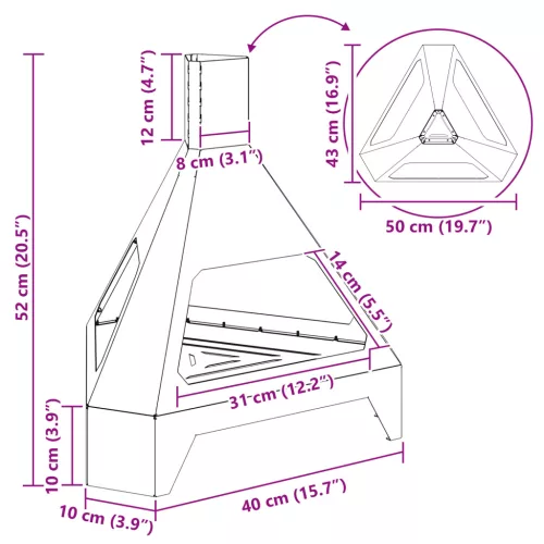  Kályha Füstcsővel Fekete 50x43x52 cm Acél