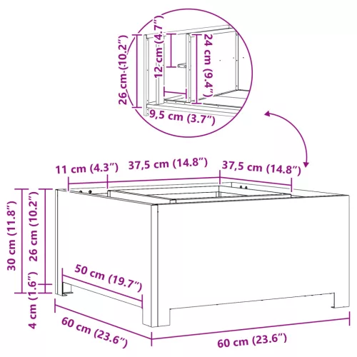  Tűzrakóhely Négyzetes Fekete 60x60x30 cm Acél