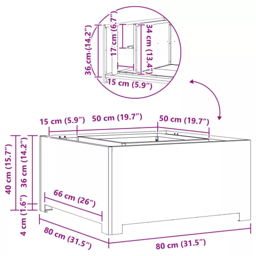  Tűzrakóhely Négyzet 80x80x40 cm Viharvert Acél