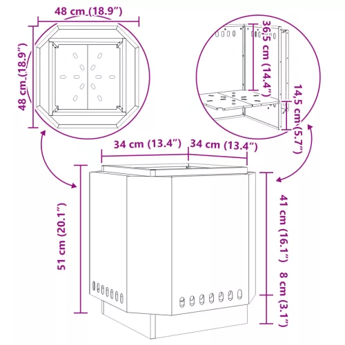  Füstmentes Tűzhely Fekete 48x48x51 cm Acél