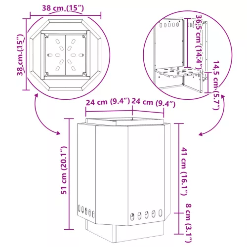  Füstmentes Tűzrakóhely Fekete 38x38x51 cm Acél