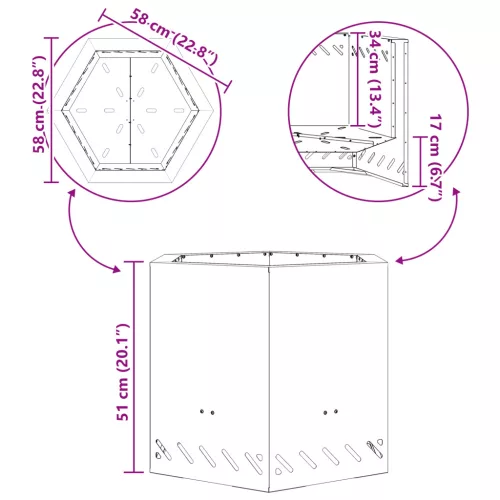  Füstmentes Tűzrakóhely Hatszögletű Fekete 58x58x51 cm Acél