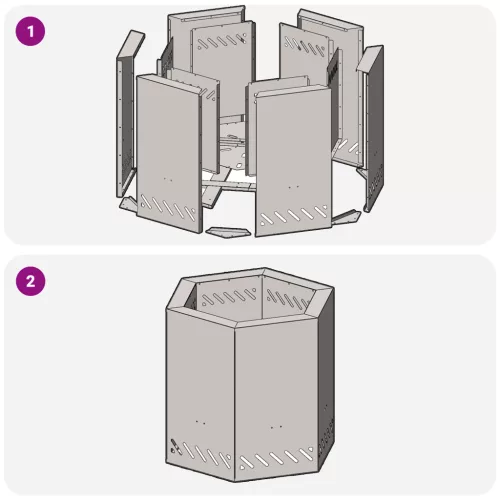  Füstmentes Tüzihorgász Hatszögletű Fekete 48x48x51 cm Acél