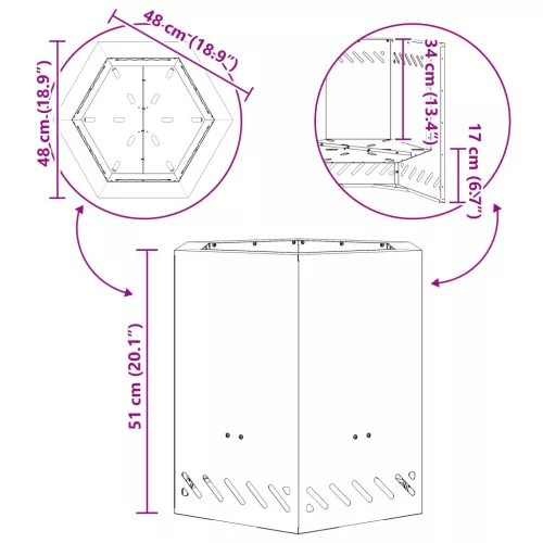  Füstmentes Tüzihorgász Hatszögletű Fekete 48x48x51 cm Acél