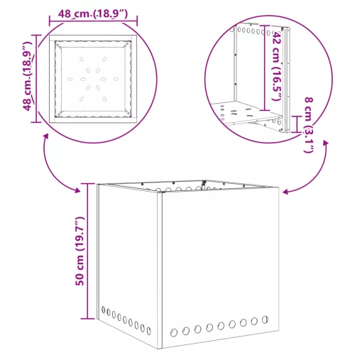  Füstmentes Tűzrakóhely Négyzet Fekete 48x48x50 cm Acél