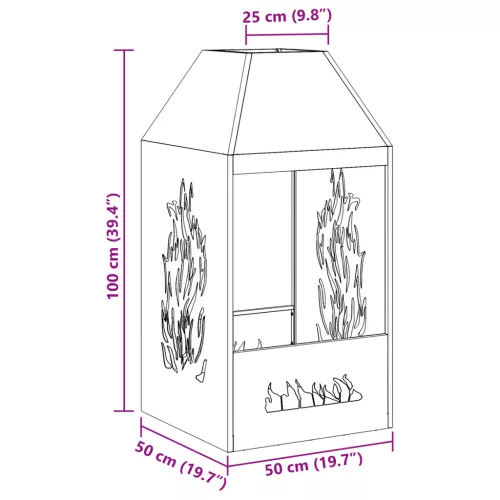  Fekete tüzelőhely 50x50x100 cm acél