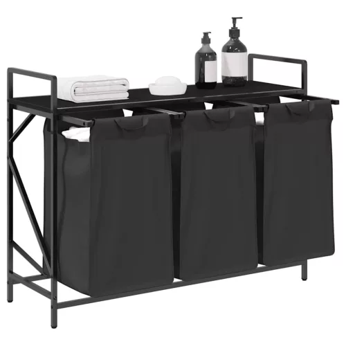  fekete tölgyfa mosodai kosár 3 rekeszes polccal