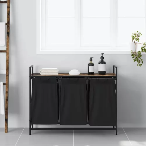  füstölt tölgy mosodai kosár 3 rekeszes polccal