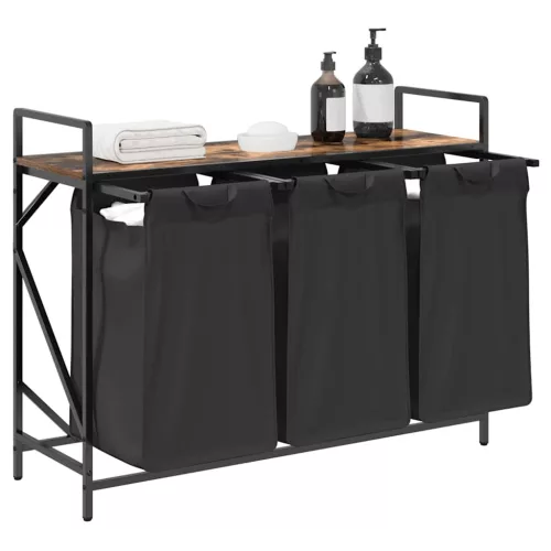  füstölt tölgy mosodai kosár 3 rekeszes polccal