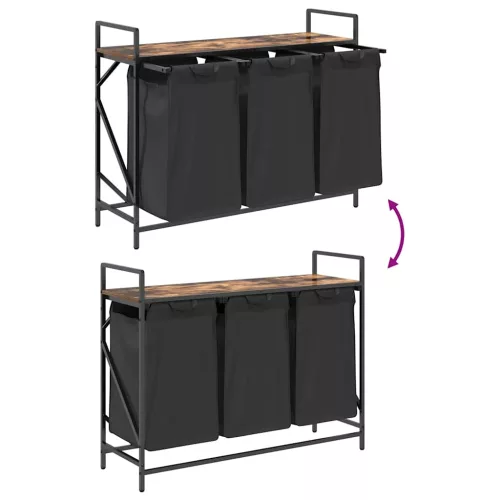  füstölt tölgy mosodai kosár 3 rekeszes polccal