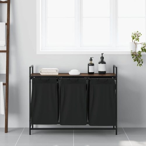  barna tölgy mosodai kosár 3 rekeszes polccal