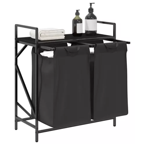  fekete tölgyfa mosodai kosár 2 rekeszes polccal