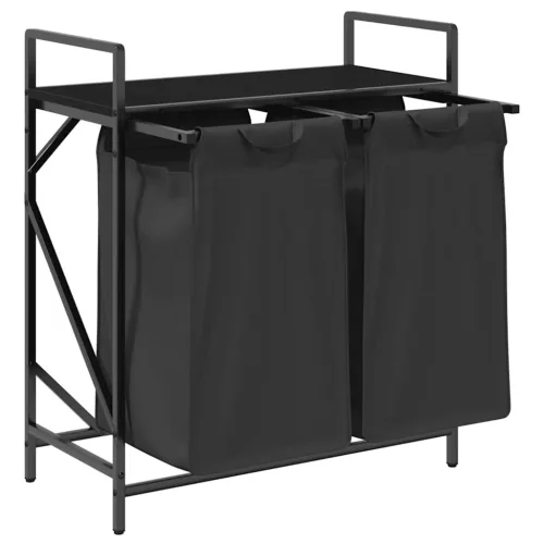  fekete tölgyfa mosodai kosár 2 rekeszes polccal