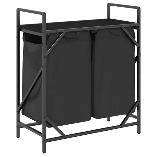  fekete tölgyfa mosodai kosár 2 rekeszes polccal