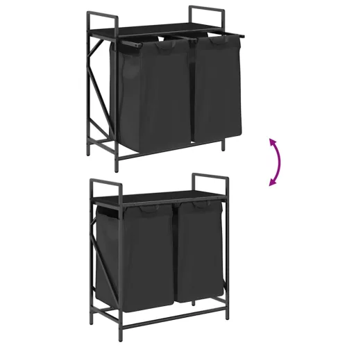 fekete tölgyfa mosodai kosár 2 rekeszes polccal