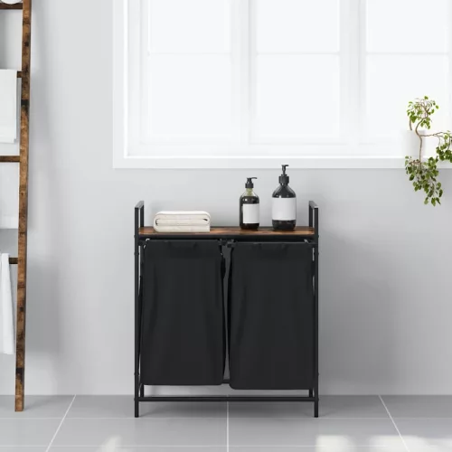  füstölt tölgy mosodai kosár 2 rekeszes polccal