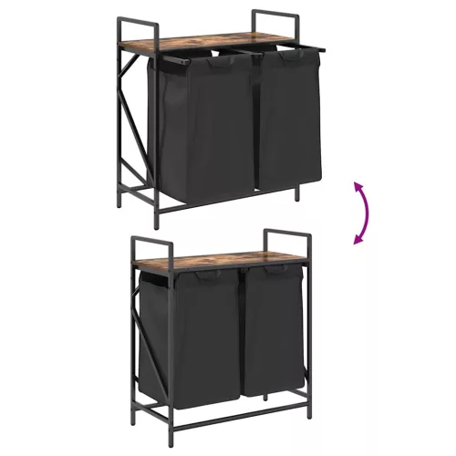  füstölt tölgy mosodai kosár 2 rekeszes polccal