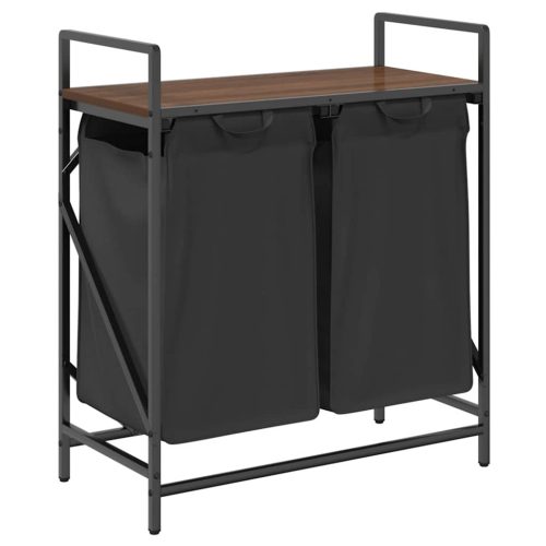  barna tölgy mosodai kosár 2 rekeszes polccal