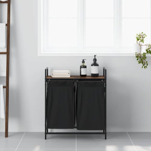  barna tölgy mosodai kosár 2 rekeszes polccal