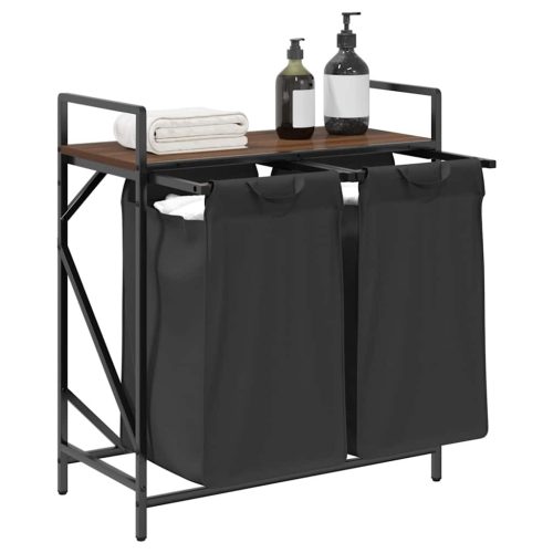  barna tölgy mosodai kosár 2 rekeszes polccal