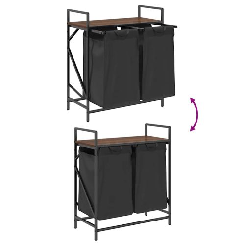  barna tölgy mosodai kosár 2 rekeszes polccal