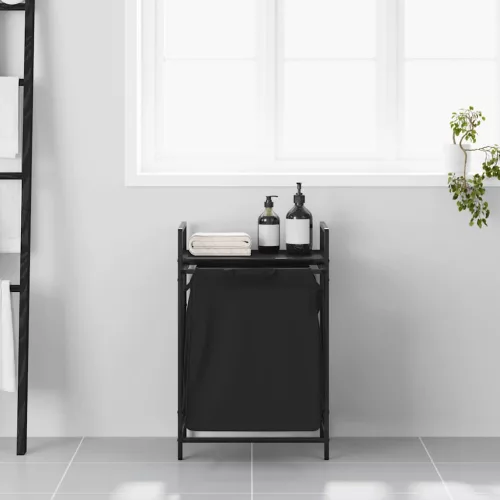  fekete tölgyfa mosodai kosár 1 rekeszes polccal