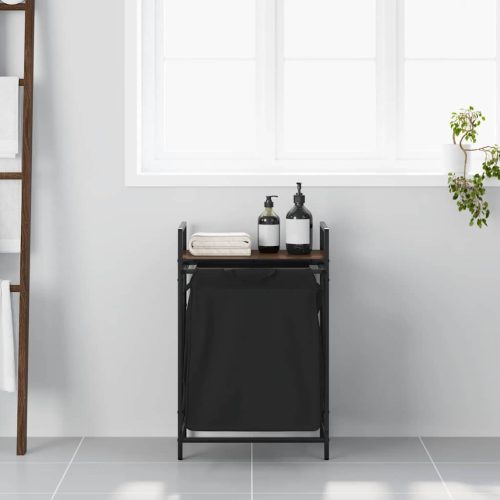  barna tölgy mosodai kosár 1 rekeszes polccal